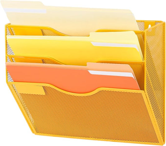 EASEPRES 3 Pocket Mesh Hanging Wall File Organizer, Wall Mounted Mail Paper by EASEPRES