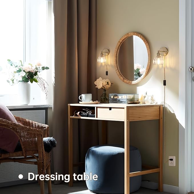Shenmoyl Plug in Wall Sconce, Transparent Tulip Glass Lampshade Wall Light - Image 4