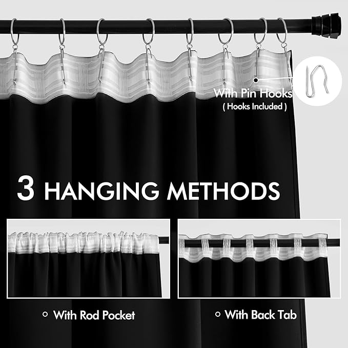 MIULEE Black Back Tab Blackout Curtains 63 Inches Long 2 Panels Set - Image 3