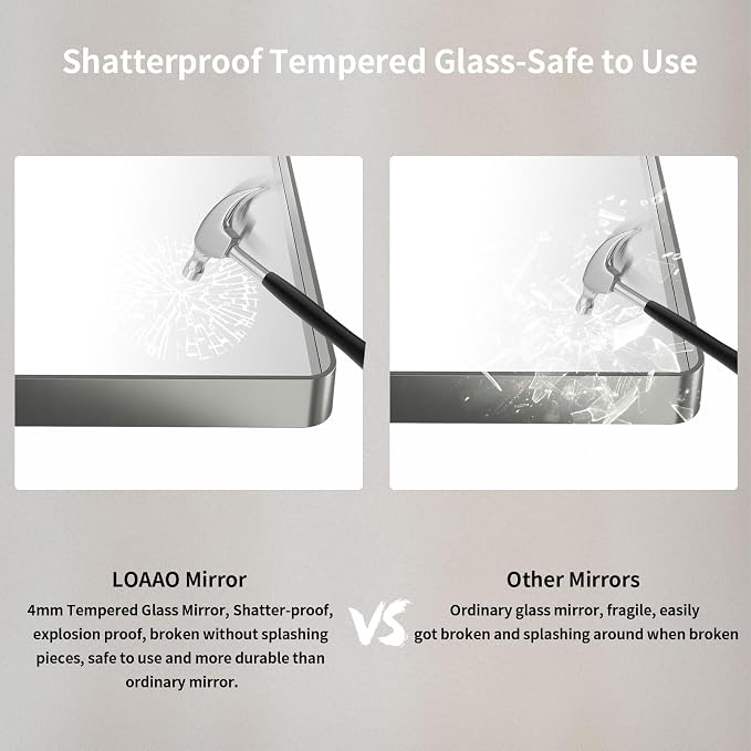 LOAAO 48x40 Inch Brushed Nickel Bathroom Mirror, Rounded Rectangle Silver Metal - Image 7