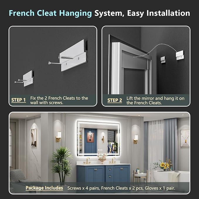 60x28 LED Bathroom Mirror with Lights, Backlit and Front Lit Anti-Fog Lighted - Image 9