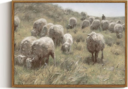 InSimSea Framed Canvas Wall Art Vintage Decor, Sheep on the Dunes Wall Pictures by InSimSeaArt