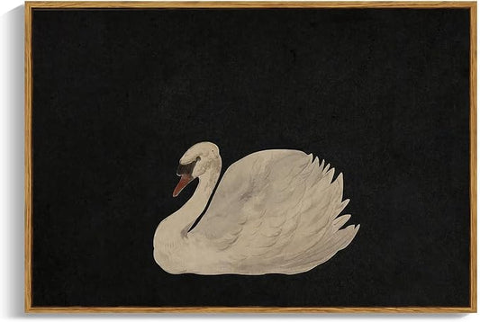 OIQArtOIQ Vintage Framed Wall Art Moody Grace Swan Canvas Art Prints Rustic by OIQArtOIQ