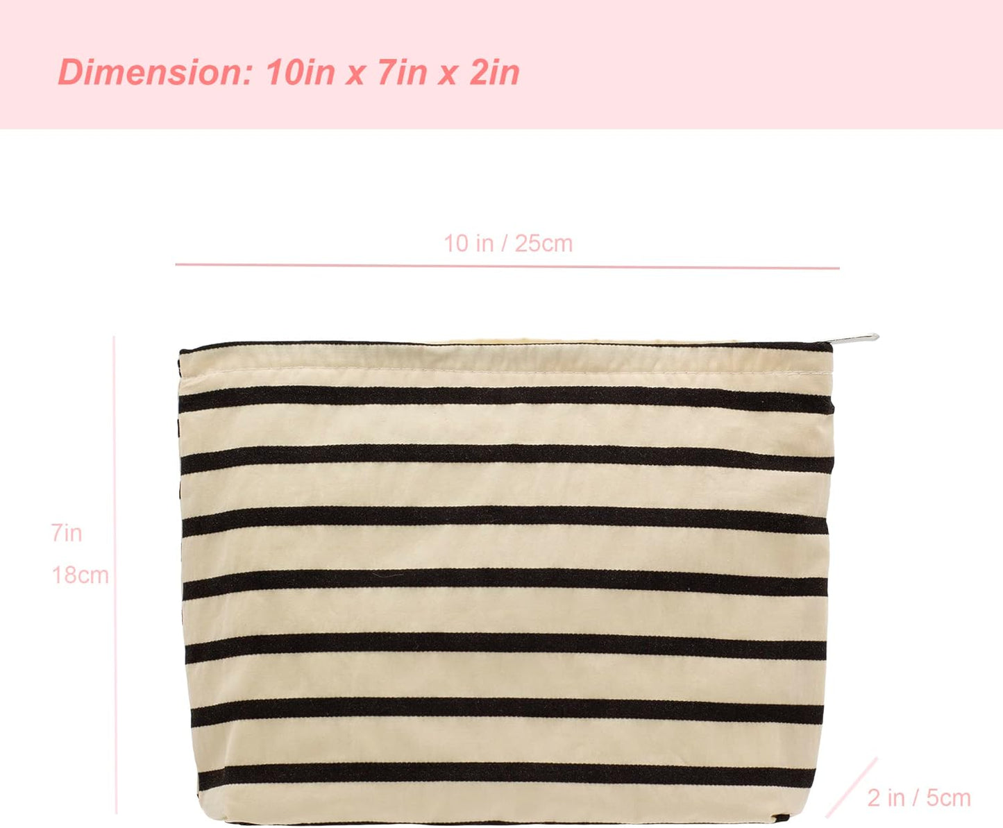 PAZIMIIK Floral Makeup Bag Large Cotton Zipper Pouch for Purse Travel Canvas Make Up Organizer for Women Cosmetic,Stripe White