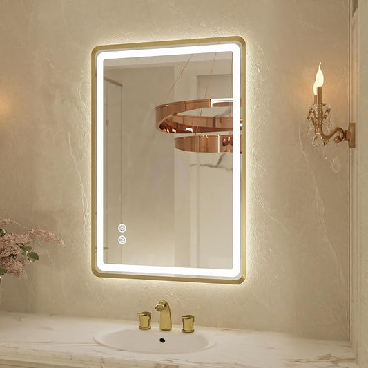 20"x 28" Gold Framed LED Mirrors by Unknown