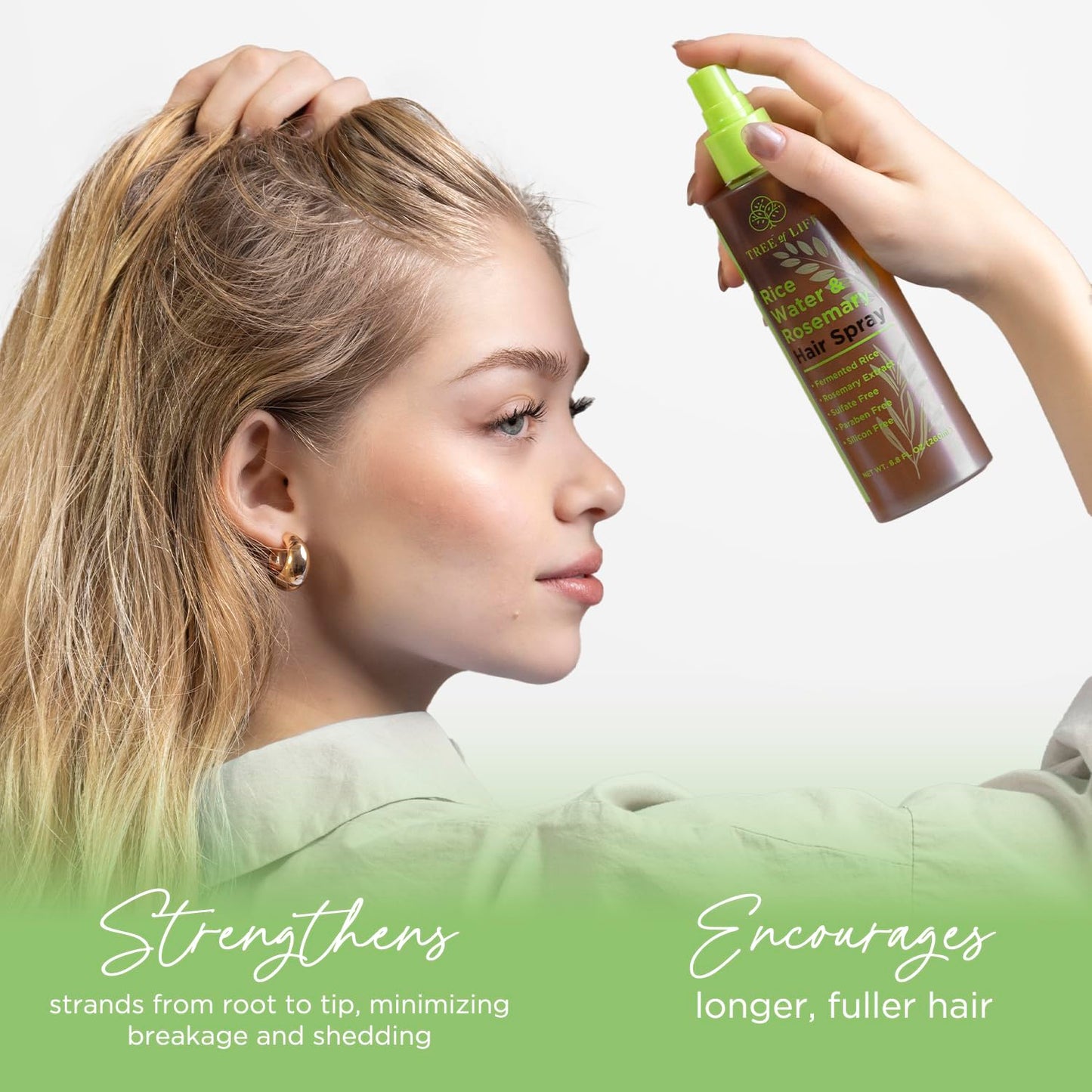 Tree of Life Beauty Rice Water Hair Spray Rosemary Water Spray for Hair Growth (8.8 fl oz) - Hair Thickening Fermented Rice, Caffeine, Rosemary Extract, Biotin, Keratin and Castor Oil Scalp Care