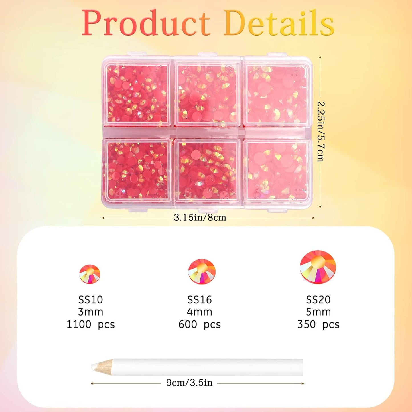 Multi Size 3mm 4mm 5mm Rhinestones Set for Nails Crafts Transparent Peach Non Hotfix Rhinestones Nail Gems Rhinestone Jelly AB&Round Flat Back Resin Rhinestone for Makeup Clothes Shoes Eyes Bottles