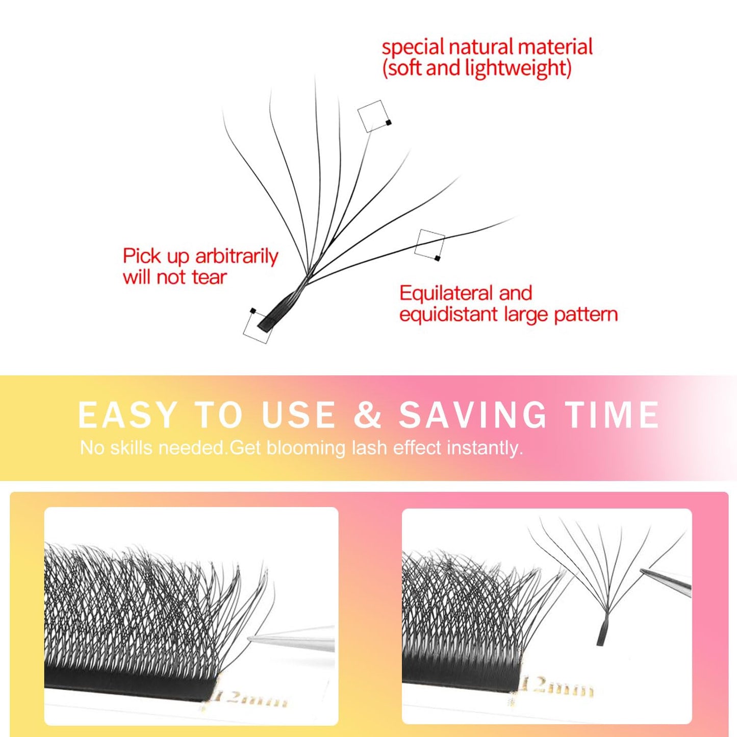 W Lash Extensions Supplies 8D Eyelash Extensions W Shape 0.07mm Thickness C Curl 15mm Premade Fans Easy Fan Lashes Volume Matte Black 12 Rows Crisscross Eye Lashes(W-8D-0.07-C,15mm)