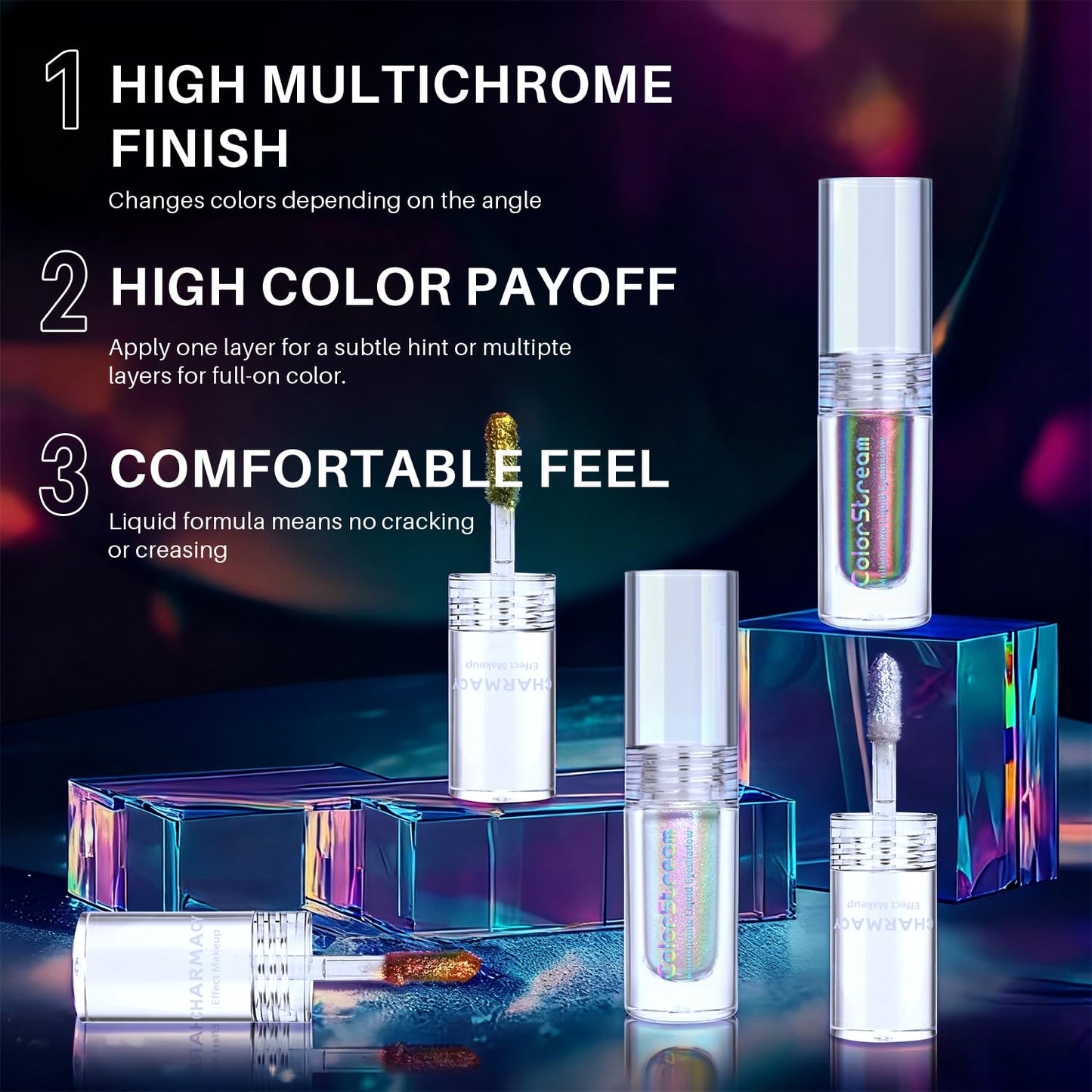 CHARMACY Liquid Duochrome Eyeshadow, Multi-Dimensional Eye Looks, Long Lasting Glitter Eye Shadow Sets Metallic Pigments, Quick Drying, Sparkling Shiny Eye Makeup for Beginners, 1.6g (#13)