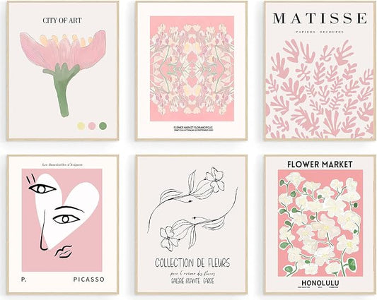Pink Flower Market Poster, Minimalist Matisse Wall Art Prints, Abstract Floral by KBKBART