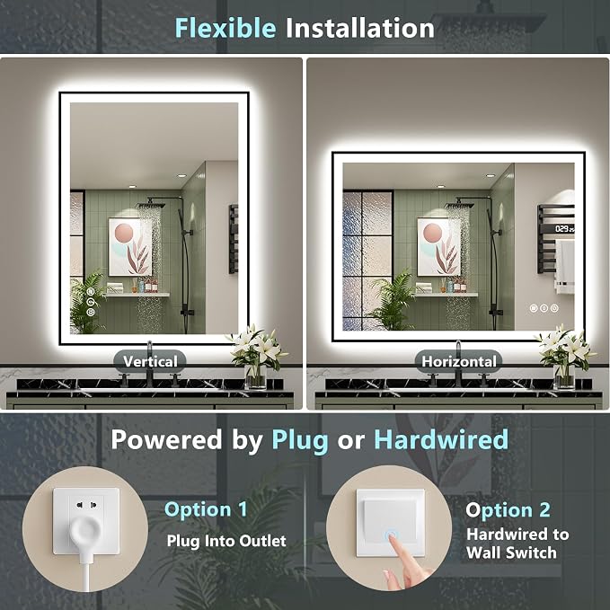 44x36 Black Framed LED Bathroom Mirror - Image 7