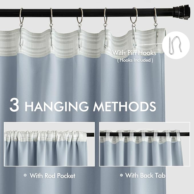 MIULEE Light Blue Back Tab Blackout Curtains 102 Inch Long 2 Panels Set - Image 3