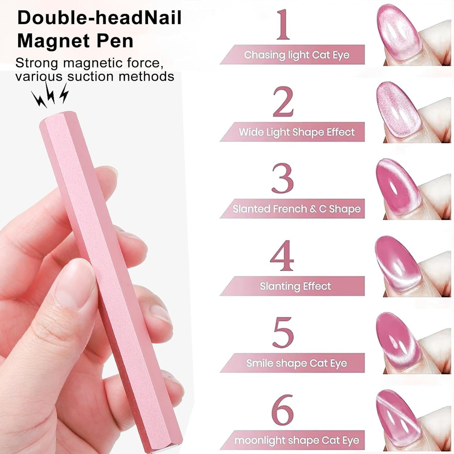 13pcs Pink Cateye Magnet for Nails Double-Ended Hexagon Nail Magnet Stick Flower Cat Eye Magnetic Pen 9 Stripe Nail Magnet Plates for Cat Eye Gel Nail Polish