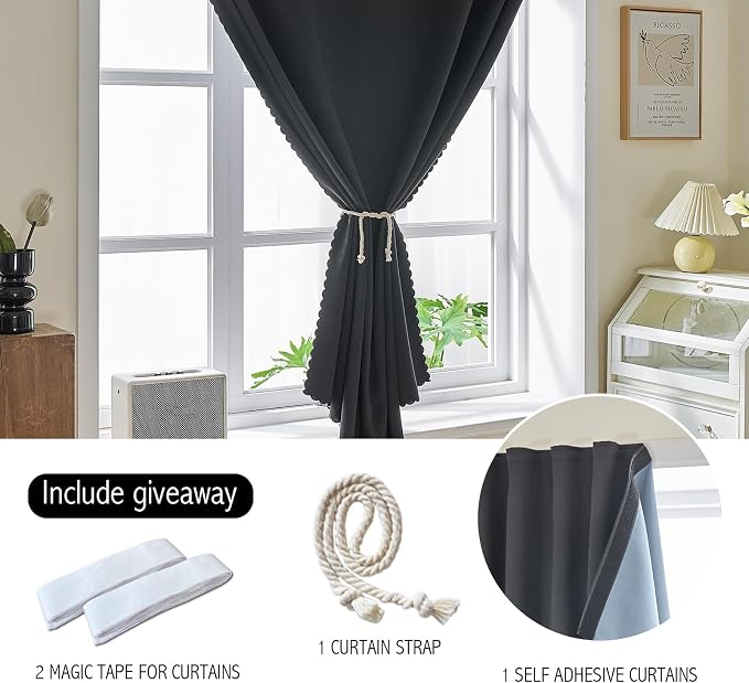 AJAZZ 100% Blackout Self Adhesive Curtains Small Window Short Temporary - Image 2