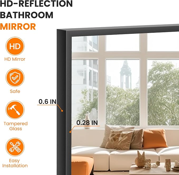 TRAHOME Bathroom Vanity Mirror for Wall, HD Shatterproof Glass, Hangs - Image 3