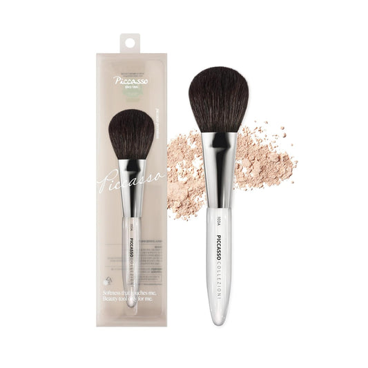 Piccasso COLLEZIONI 103A Powder Brush – Soft Makeup Brush for Face, Fluffy Blush and Setting Tool with Goat Hair Blend, Ideal for Powder Application, Shading, and Natural Finish, Professional Korean