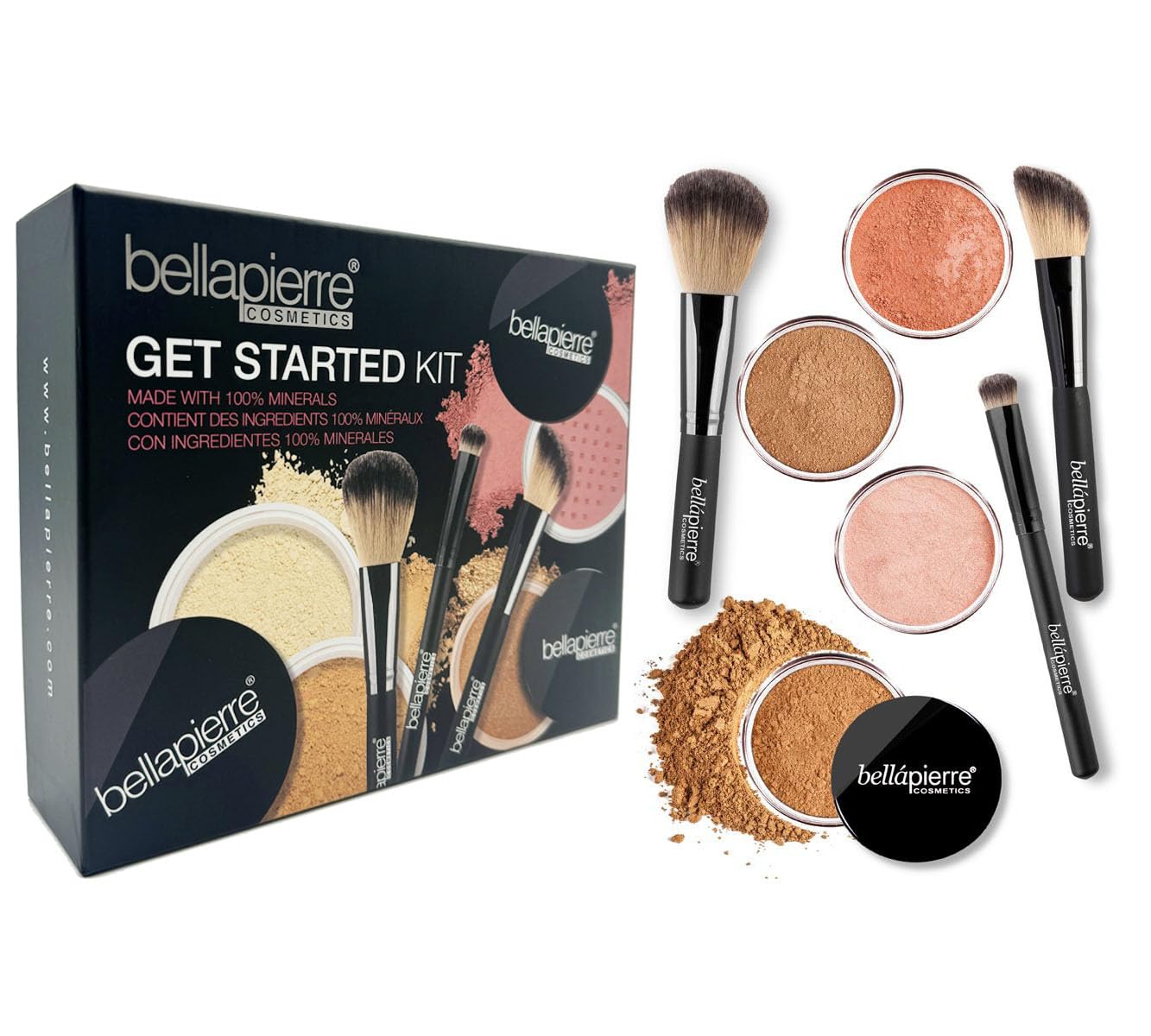 bellapierre Get Started Kit | Includes 2 Mineral Foundations, 1 Blush, & 1 Bronzer | Mineral Makeup Essentials | Non-Toxic and Paraben Free | Oil and Cruelty Free | Long Lasting Formulas – Deep