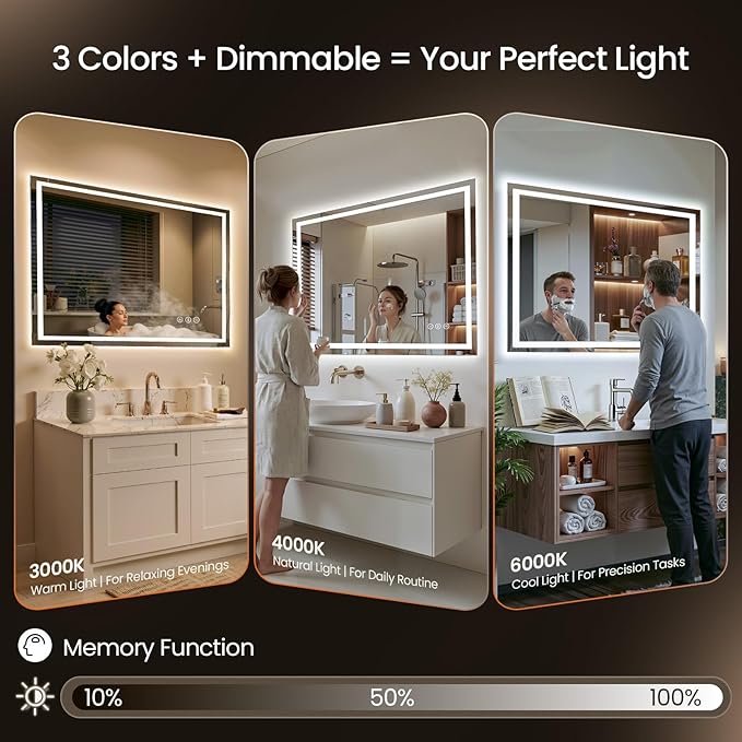 24X30 LED Bathroom Mirror with Lights, Backlit + Front Lit, Lighted Bathroom - Image 3