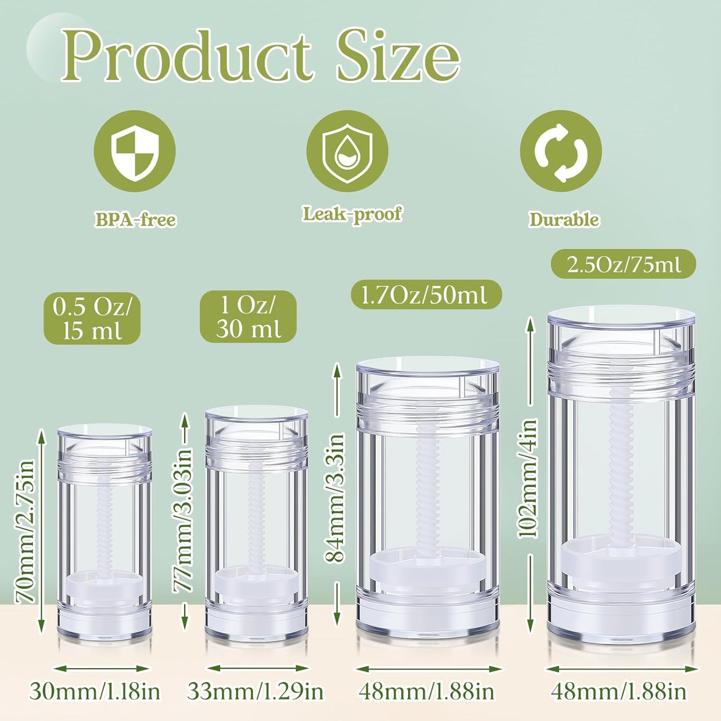 30 Pcs Empty Deodorant Containers Twist up Filling Stick Plastic Deodorant Container Refillable Bottles Bottomfill Round Lip Balm Tubes for Homemade DIY Lipstick Crayon(75 ml,Clear)