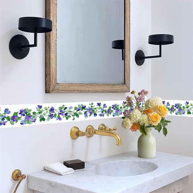 Purple Blue Floral Wallpaper Border 196x4 Inch Peel and Stick Wall Border Self - Image 5