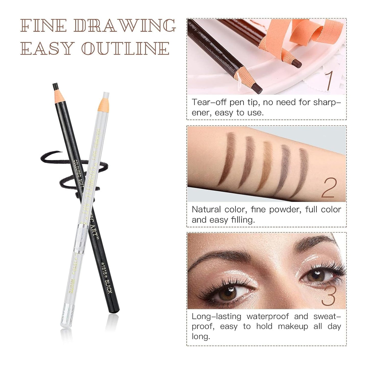 Waterproof Eye-Brows Pen-cil Set, Pull Cord Peel-off Eyebrow Pencil Microblading Eyebrow Pen Supplies Kit, White Eye-Liner Pencil and Eyebrows Tool Tattoo Makeup For Marking (5+1 Black)