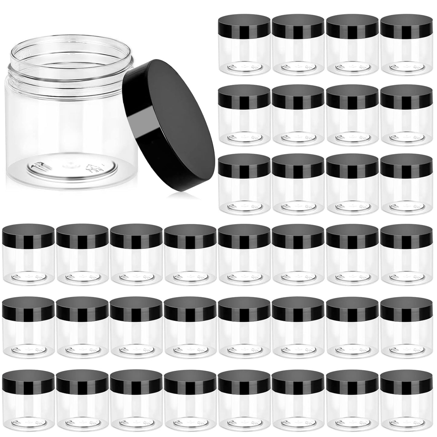 Eternal Moment 36 Pack 6 OZ Plastic Jars Round Clear Cosmetic Container Jars with Lids, Perfect for Lotion, Cream, Ointments, Makeup, Eye Shadow, Rhinestone, Samples, Pot, Travel Storage