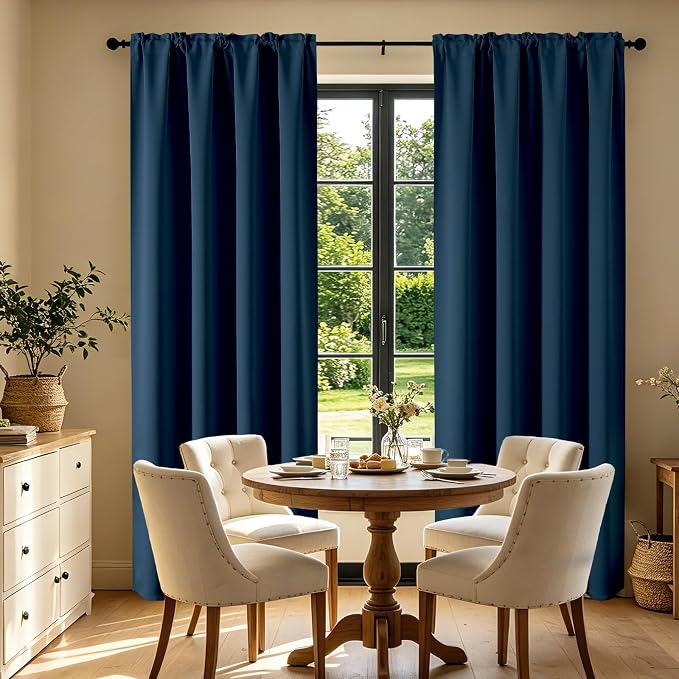 CUCRAF Navy Blue Blackout Curtains 63 inch Length 2 Panels Set, Rod Pocket Room - Image 7