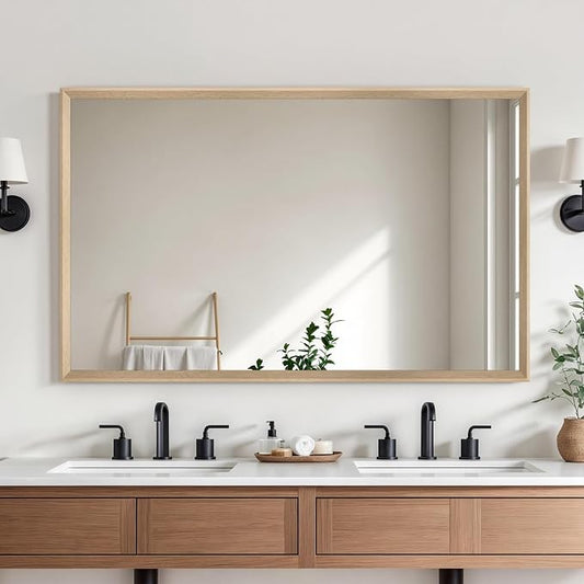 Oak Wood Effect Framed Wall Mirror, 30x48 Rectangle Mirror, Anti-desilvering by Ultrue