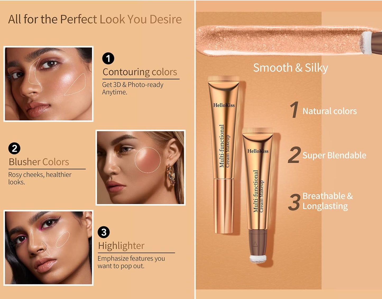 Go Ho Liquid Contour Beauty Wand,Blendable Super Silky Cream Contour Stick,Moisturizing Contour Blusher Stick with Fine Cushion Applicator,Cruelty-free, 002# Medium Brown