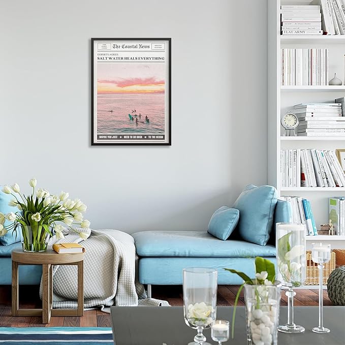 Pink Beach Newspaper Posters Vintage Fashion Coastal Girl Surf Wall Art 12X16 - Image 7