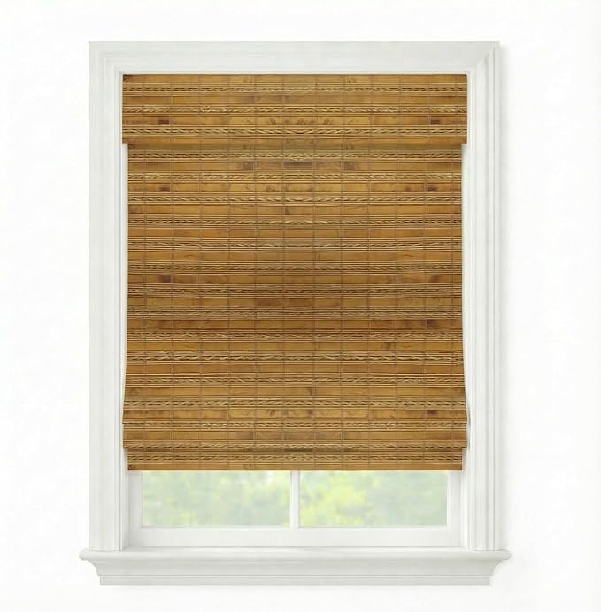 Cordless Woven Wood Roman Shades, 26W x 60H, Sarasota Camel, Sizes 20-72 Wide by FirstRateBlinds