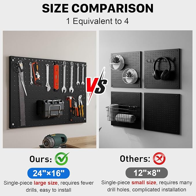 Peg Board, 3 Pack Metal Pegboard Panels Black Pegboards Wall Organizer - Image 5