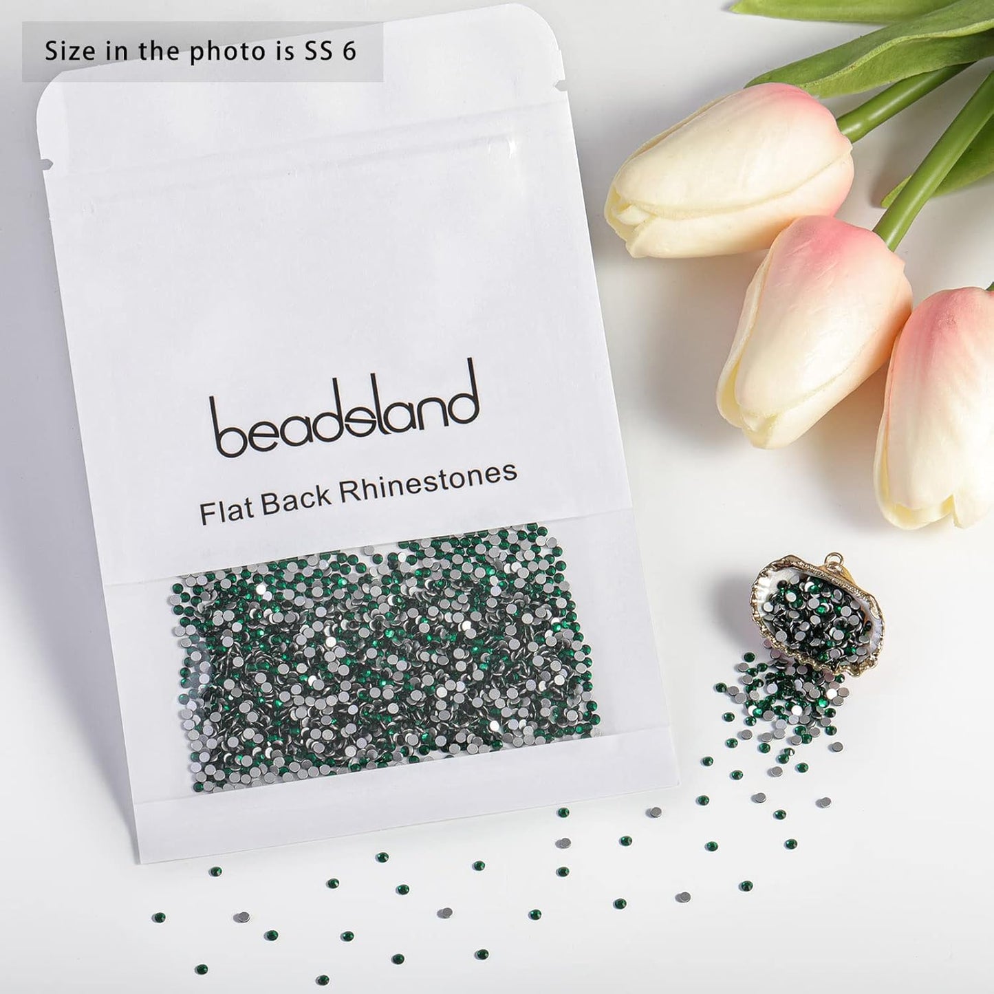 beadsland Flat Back Crystal Rhinestones Round Gems, Emerald (1.9-2.0mm) SS6/1440pcs