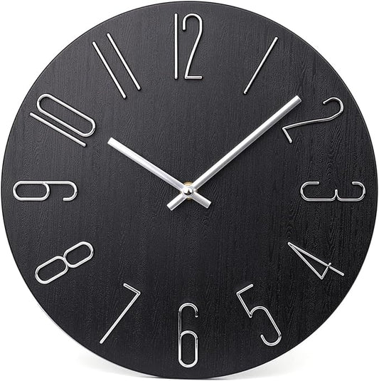 jomparis Black Wall Clock Modern Style Plastic Wooden Wall Clocks Decor 12 Inch by JOMPARIS