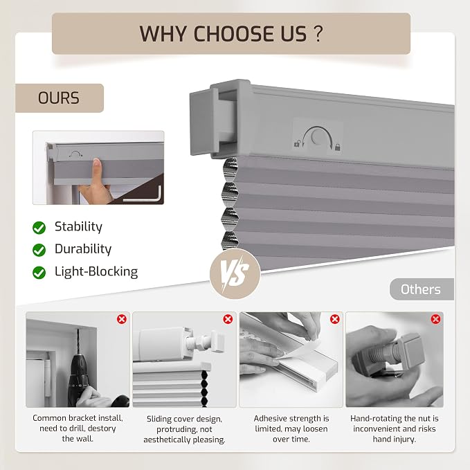 Grandekor No Drill No Tools Cordless Cellular Shades, 28.5" W x 64" H, UV - Image 5
