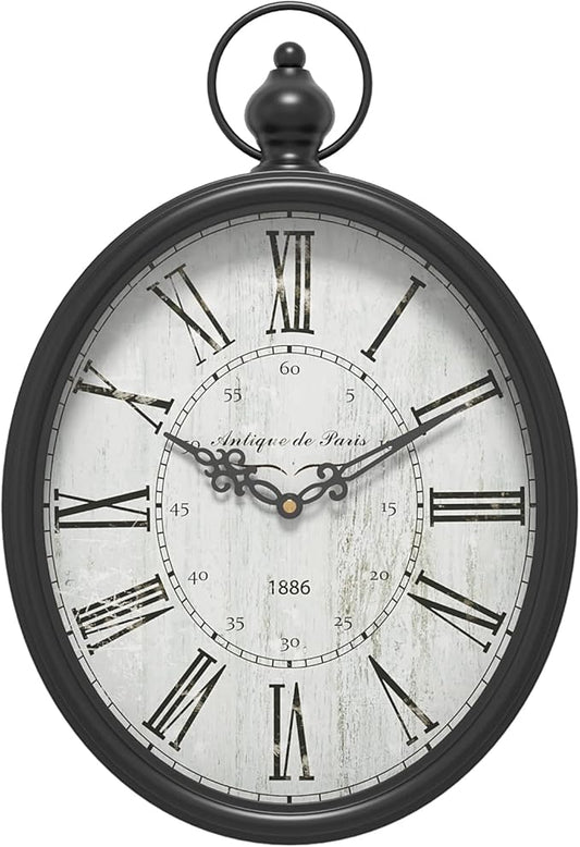 Menterry Oval Retro Wall Clock, Rustic Vintage Style, Battery Operated Silent by Menterry