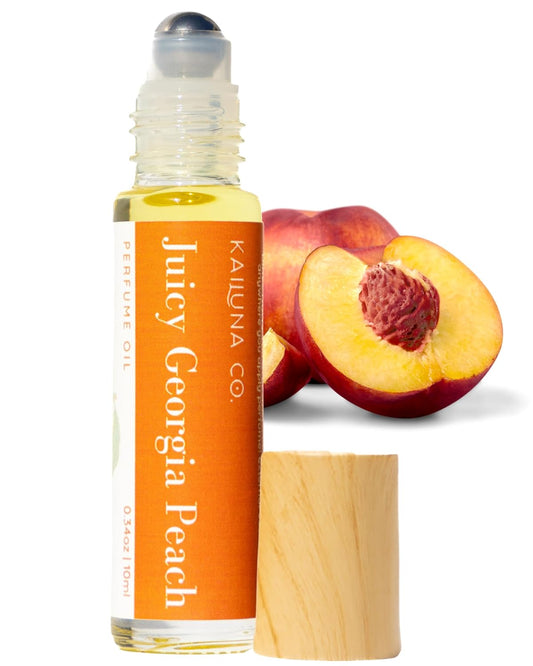 Juicy Georgia Peach Delicious Natural Essential and Fragrance Oil Roll On with Organic Jojoba Oil, Small Batch, Made in California