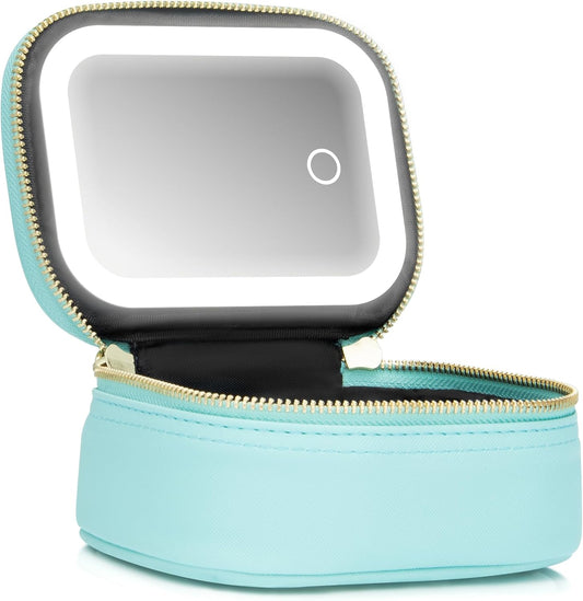 Small Makeup Bag Travel Train Case with Mirror and Light Mini Travel Make up for Women Train Case Cosmetic Organizer 3 Adjustable Brightness Toiletry Bag Portable Artist Storage