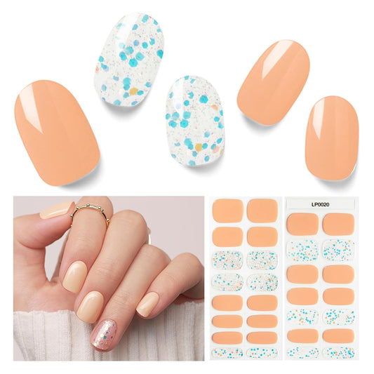 Semi Cured Gel Nail Strips, 30pcs Gel Nail Wraps, 2 Weeks Long Lasting