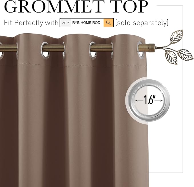 RYB HOME Extra Wide Curtains Room Divider, Privacy Partition Blackout Thermal - Image 2