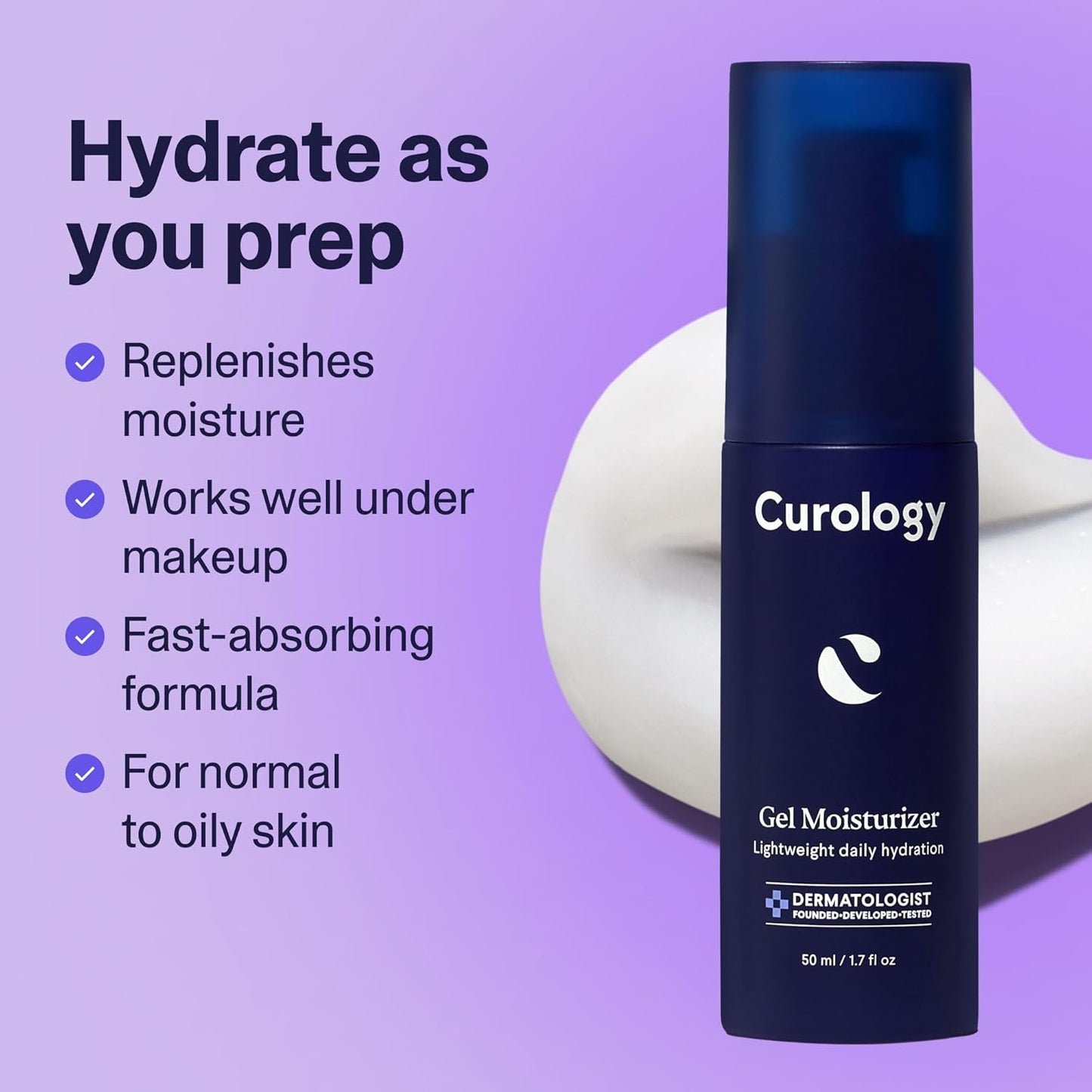 Curology Gel Face Moisturizer, Daily Face Lotion with Hyaluronic Acid, for Oily, Dry or Sensitive Skin, 1.7 fl oz