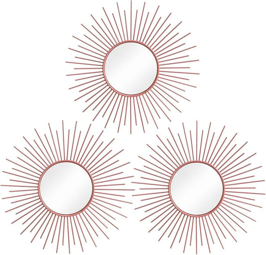 3 Pack Metal Mirrors for Wall Sunburst Wall Mirrors Home Décor Decorative by Uaussi