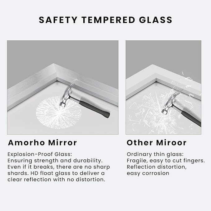 Amorho Bathroom Mirror, 28x32 Inch Silver Thick Metal Framed Wall Mirrors - Image 3