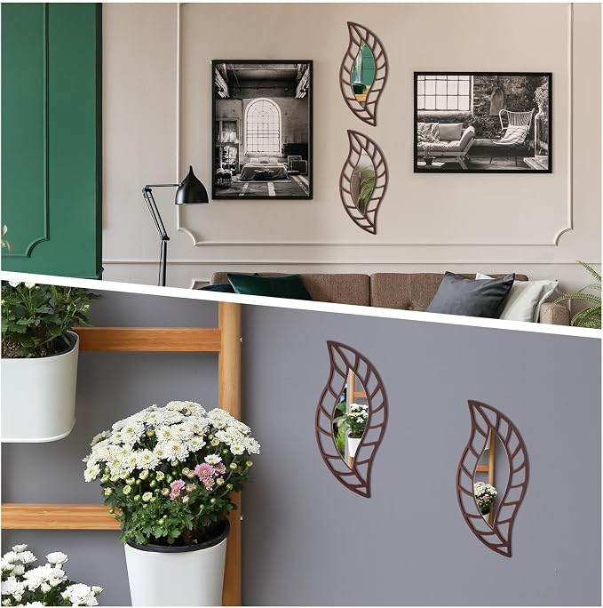 Roowest 2 Pcs Decorative Mirror Wall Decor Leaf Teardrop Mirror Wall Mounted - Image 4
