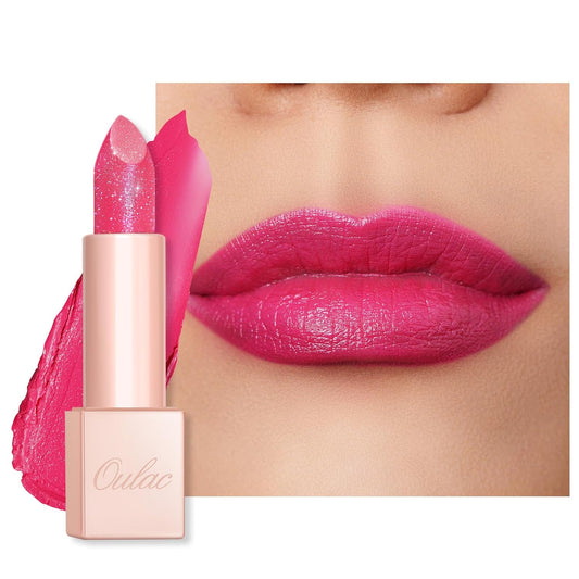 Oulac Hot Pink Lipstick for Women - Moisture-Rich Lip Balm with Shiny Surface, Creamy Lip Color Lightweight Texture, Vegan Beauty Medium Coverage Lip Makeup, PG01 Pink Promise