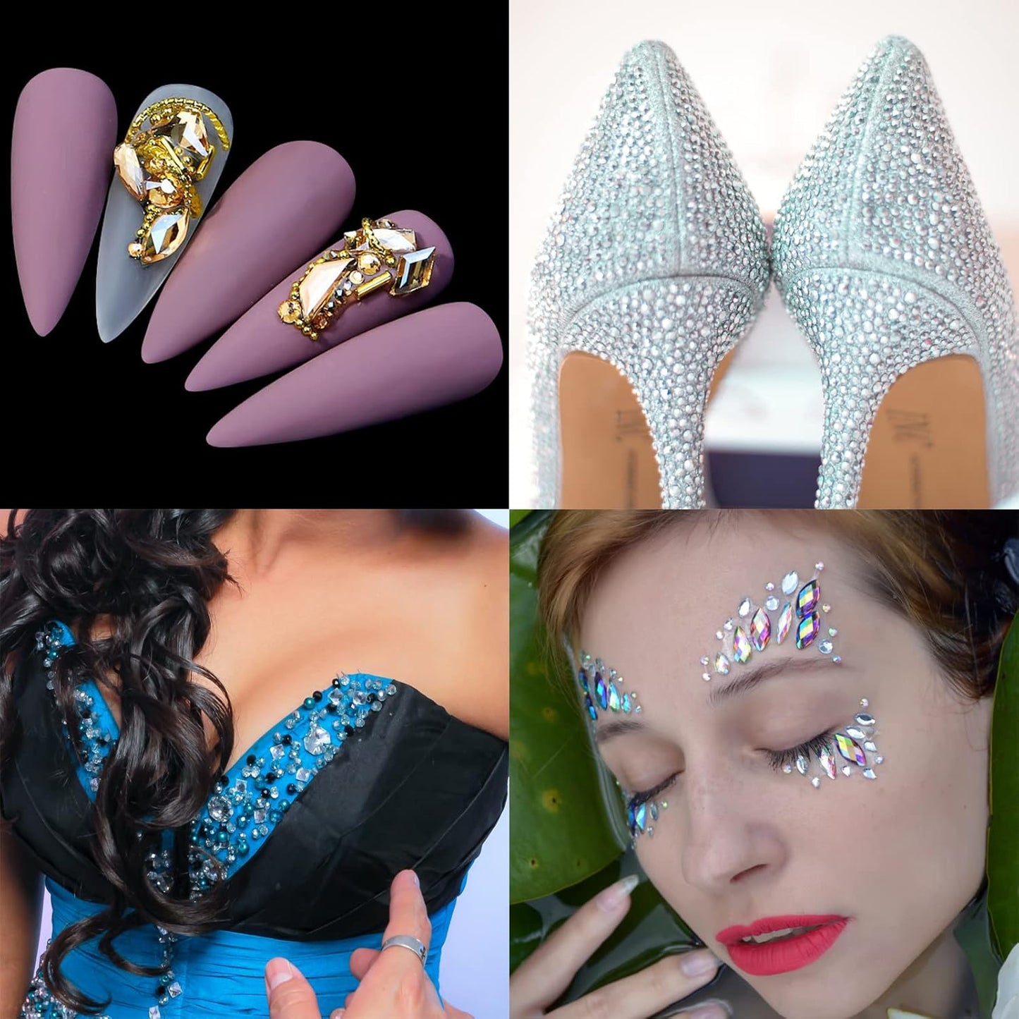 Nail Rhinestones Kit, Nail Art Decorations with Wax Pencil Flat AB Rhinestones Kit DIY Crafts Gemstones for Nail, Shoes, Clothes, Jewels (600 Green diamonds + 2500 flat rhinestones)