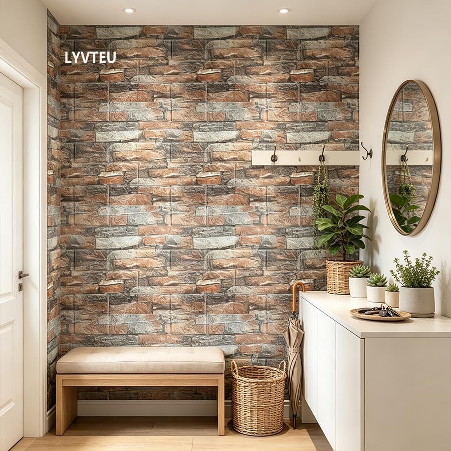 10PCS 3D Wall Panels, 3D Brick Foam Peel & Stick, Vintage red - Image 3