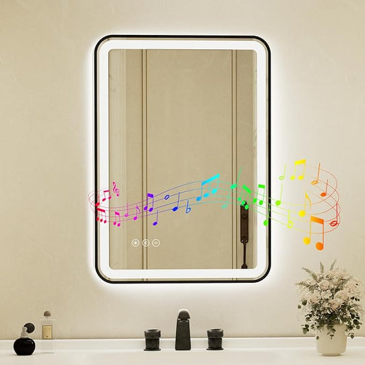 24x32 Inch Black Framed LED Bathroom Mirror by Unknown