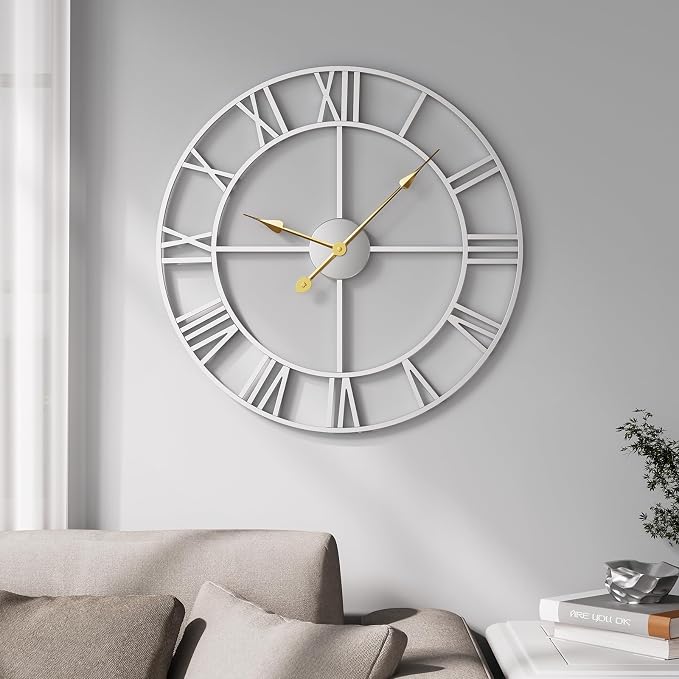 Cuspin 20 Inch Wall Clock Large Silver Decorative Clocks, Modern Metal Round by Cuspin