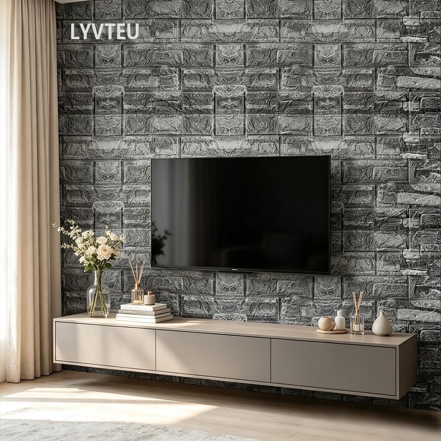 10PCS 3D Wall Panels, 3D Brick Foam Peel & Stick, Charcoal Black - Image 2
